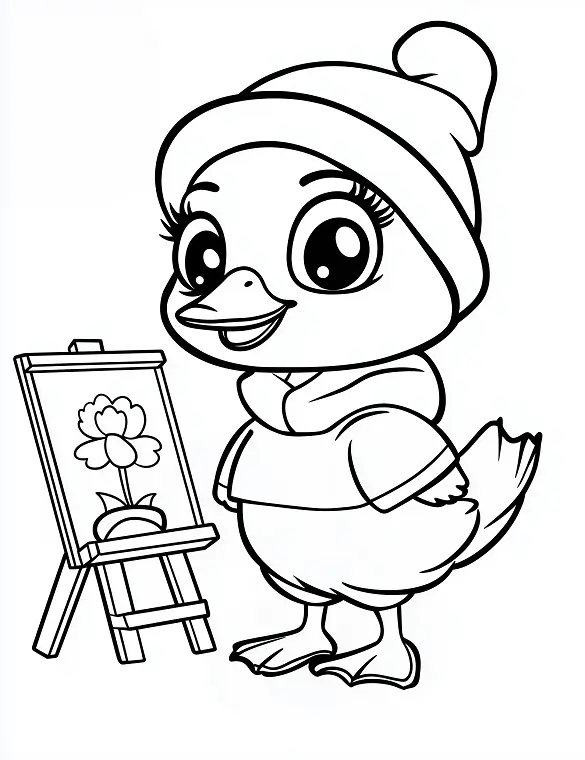 Artistic Duckling Painting Flower Coloring Page by Mindset Flow
