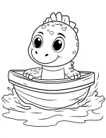 Baby Cartoon T-Rex in Boat with Water Splash Coloring Page