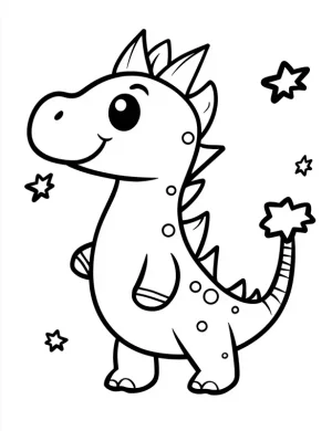 Baby Dino with Stars Coloring Page
