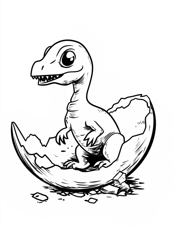 Baby Dinosaur Hatching from Egg Coloring Page