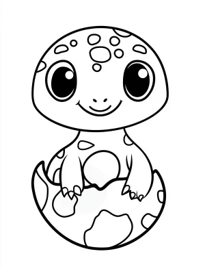 Baby Dinosaur Hatching from Egg with Large Eyes Coloring Page
