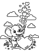 Baby Elephant Blowing Heart Bubbles Coloring Page By Mindset Flow