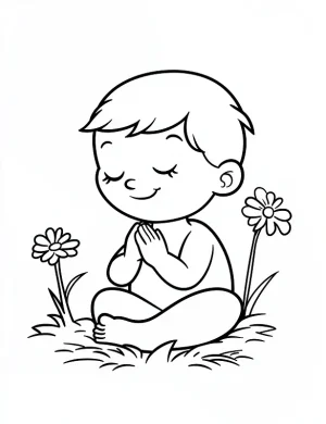 Baby Praying in a Field Christmas Coloring Page By Mindset Flow