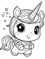 Baby Unicorn Astronaut with Stars Coloring Page