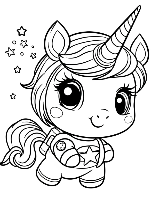 Baby Unicorn Astronaut with Stars Coloring Page
