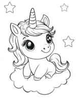 Baby Unicorn with Stars Coloring Page