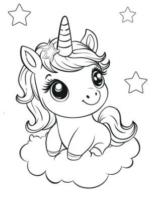 Baby Unicorn with Stars Coloring Page