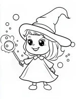 Baby Witch Casting Bubble Spell Halloween Coloring Page by Mindset Flow