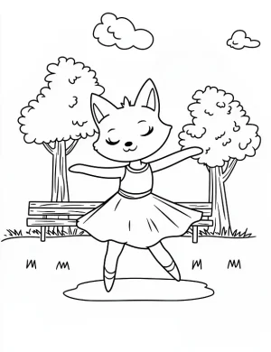 Ballet Dancing Fox in Park Coloring Page by Mindset Flow