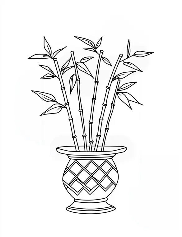 Bamboo Stalks in Decorative Vase Printable Coloring Page