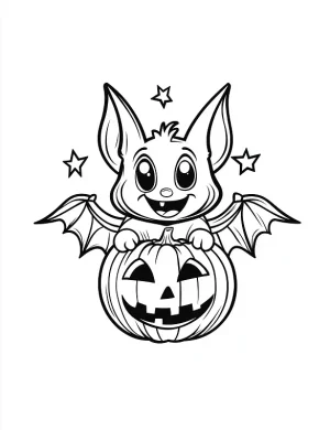 Bat Holding a Pumpkin with Stars Halloween Coloring Page By Mindset Flow