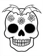 Bat On Top Of a Sugar Skull Coloring Page by Mindset Flow