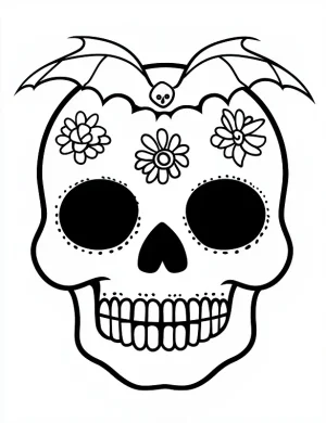 Bat On Top Of a Sugar Skull Coloring Page by Mindset Flow