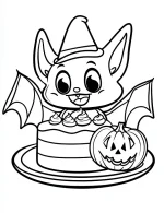 Bat with Pumpkin Cake Halloween Coloring Page by Mindset Flow
