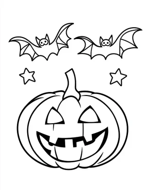 Bats Flying Over Pumpkin Coloring Page by Mindset Flow