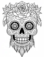 Bearded Skull with Rose Crown Adult Coloring Page by Mindset Flow