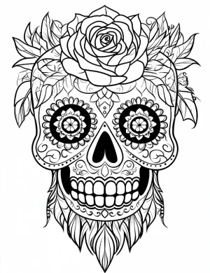 Bearded Skull with Rose Crown Adult Coloring Page by Mindset Flow