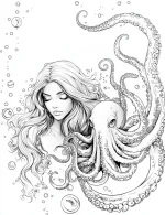 Beautiful Girl With Octopus Adult Coloring Page By Mindset Flow