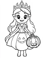 Beautiful Halloween Princess with Crown and Pumpkin Basket Coloring Page by Mindset Flow