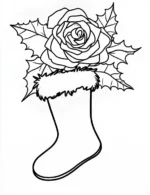 Beautiful Holly And Rose in Stocking Christmas Coloring Page by Mindset Flow
