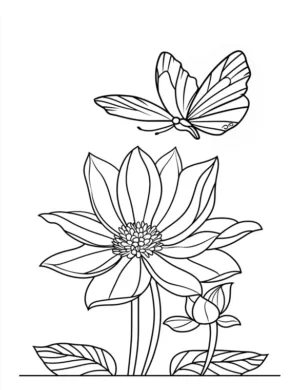 Beautiful Lotus Flowers and Butterfly Coloring Page