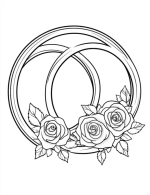 Beautiful Three Interlocking Wedding Rings With Roses And Leaves Coloring Page by Mindset Flow