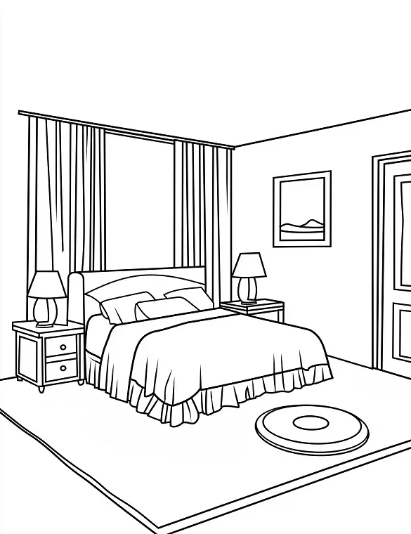 Bedroom Interior Design Adult Coloring Page By Mindset Flow