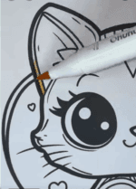 Big Eyed Cat Holding Heart Valentine Coloring Page How To Video