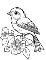 Bird On Flower Branch Adult Flower Coloring Page By Mindset Flow