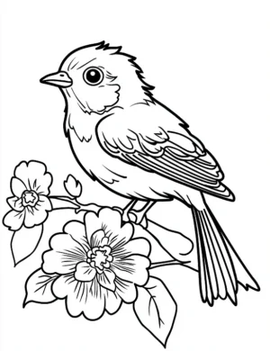 Bird On Flower Branch Adult Flower Coloring Page By Mindset Flow