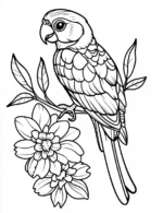 Bird and Flowers on Blooming Branch Flower Coloring Page By Mindset Flow