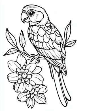 Bird and Flowers on Blooming Branch Flower Coloring Page By Mindset Flow