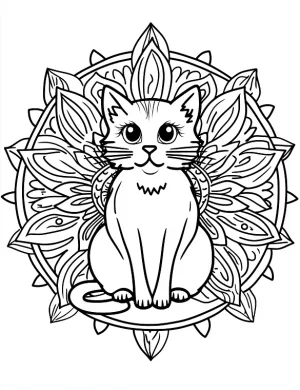 Black Cat Mandala Halloween Coloring Page by Mindset Flow