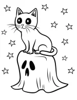 Black Cat Sitting On Top Of a Ghost Coloring Page by Mindset Flow