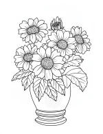 Blooming Flower Bouquet in Vase Coloring Page