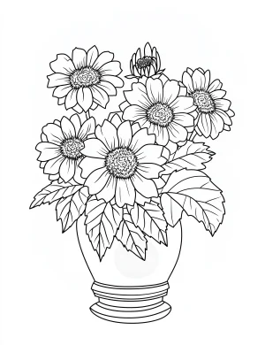 Blooming Flower Bouquet in Vase Coloring Page