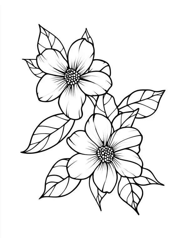 Blooming Plumeria Floral Branch Coloring Page