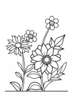 Blooming Sunflowers and Daisies Floral Coloring Page