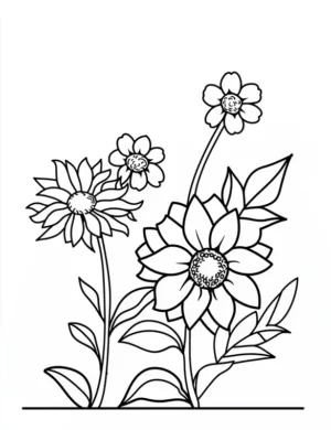 Blooming Sunflowers and Daisies Floral Coloring Page