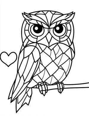 Bold Geometric Owl Mandala with Heart Coloring Page by Mindset Flow