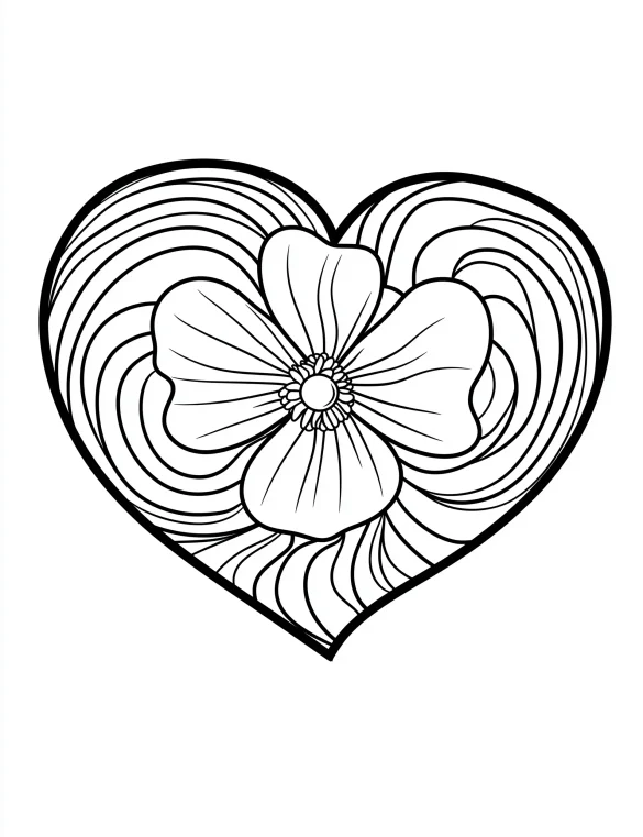 Bold Heart Outline Featuring a Daffodil Flower Coloring Page