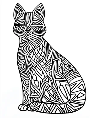 Bold Sitting Fox with Abstract Zentangle Mandala Patterns Coloring Page by Mindset Flow