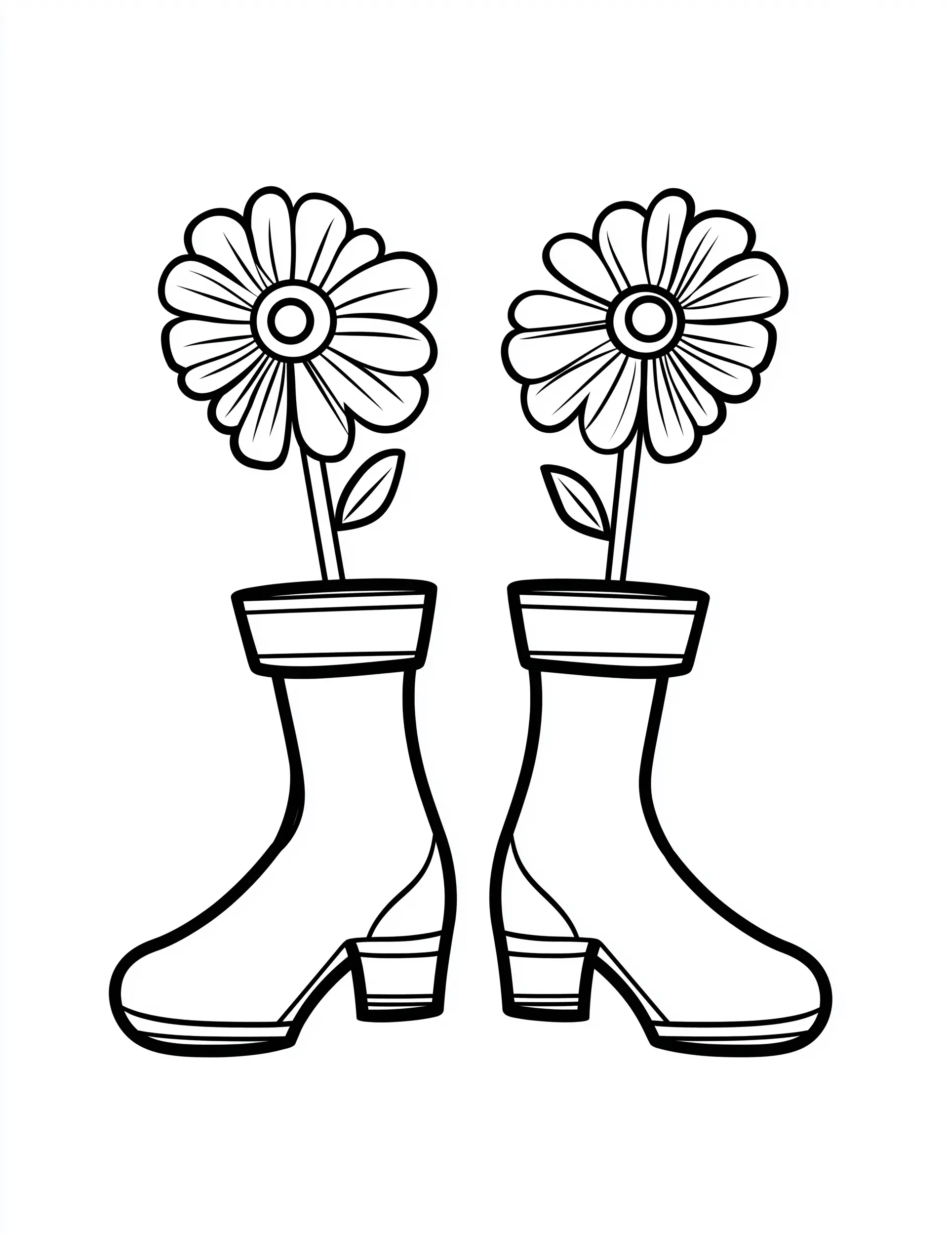 Boots with Flowers Vase Coloring Page