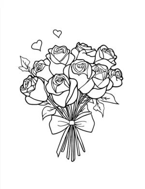 Bouquet of Roses and Hearts Flower Coloring Page By Mindset Flow