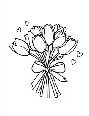 Bouquet of Tulips with Soft Ribbons Printable Coloring Page