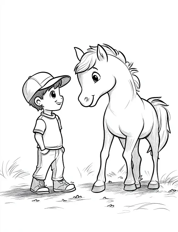 Boy And Horse Friendship Adult Coloring Page By Mindset Flow