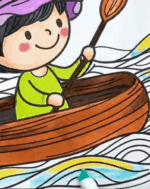 Boy Canoeing On Wavy Lake Under Sunny Sky Summer Coloring Page How To Video