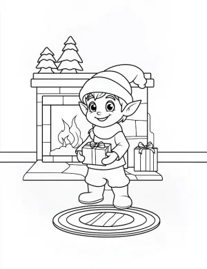 Boy Elf Gift Cozy Room Christmas Coloring Page By Mindset Flow