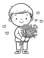 Boy Holding A Bouquet Of Flowers Flower Coloring Page By Mindset Flow
