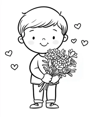 Boy Holding A Bouquet Of Flowers Flower Coloring Page By Mindset Flow